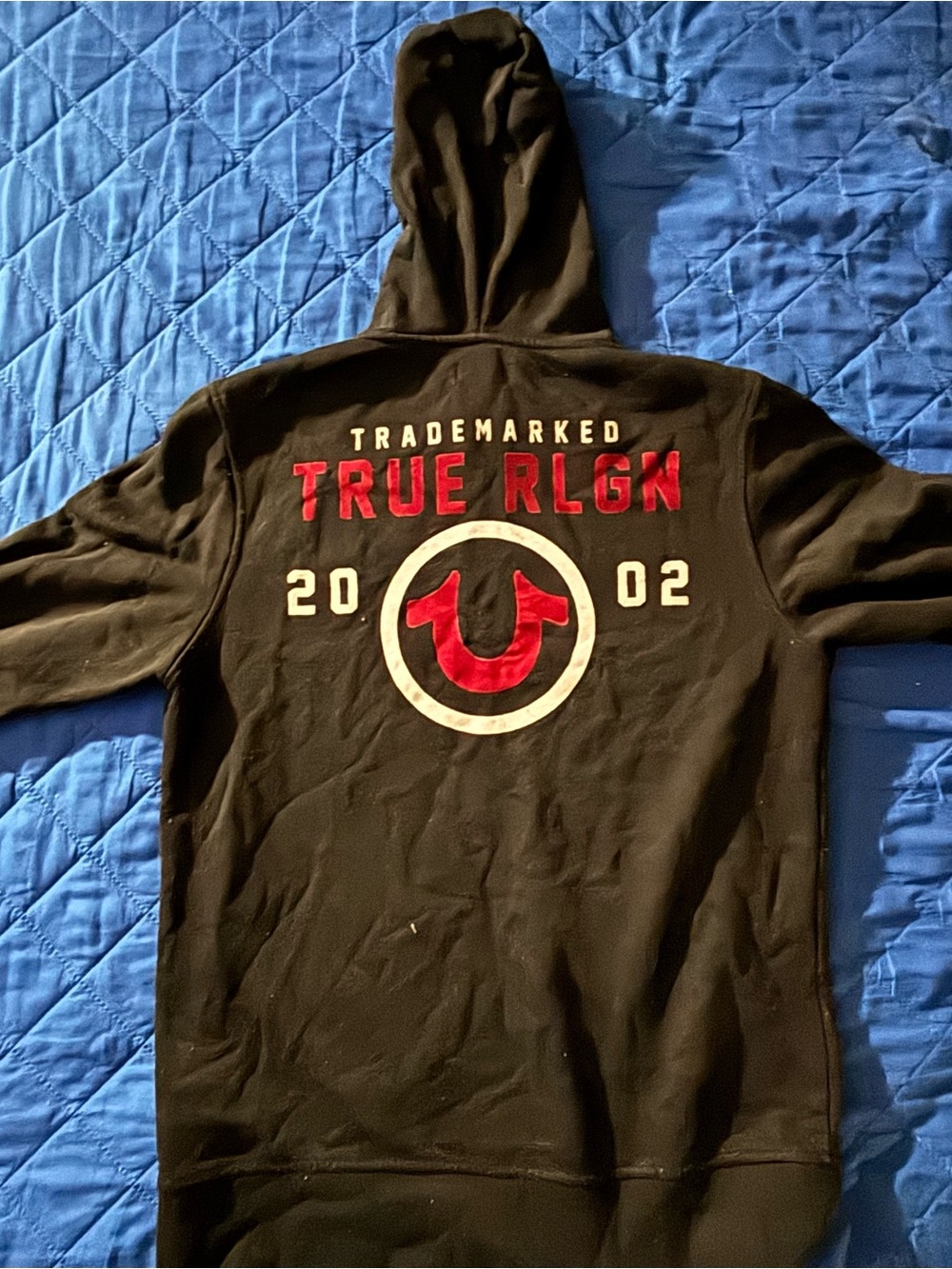 True Religion Black Hoodie with Red Logo Graphic